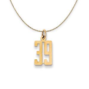 14k Yellow Gold, Alumni Small Elongated Number 39 Necklace - 18 Inch